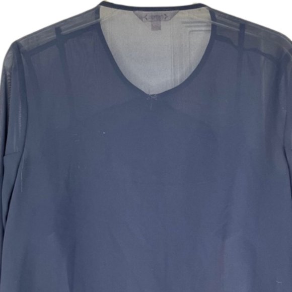 Nanette Lepore Sheer Navy Blue L/S Ruffled Blouse Top w/Cami - L - Picture 6 of 8